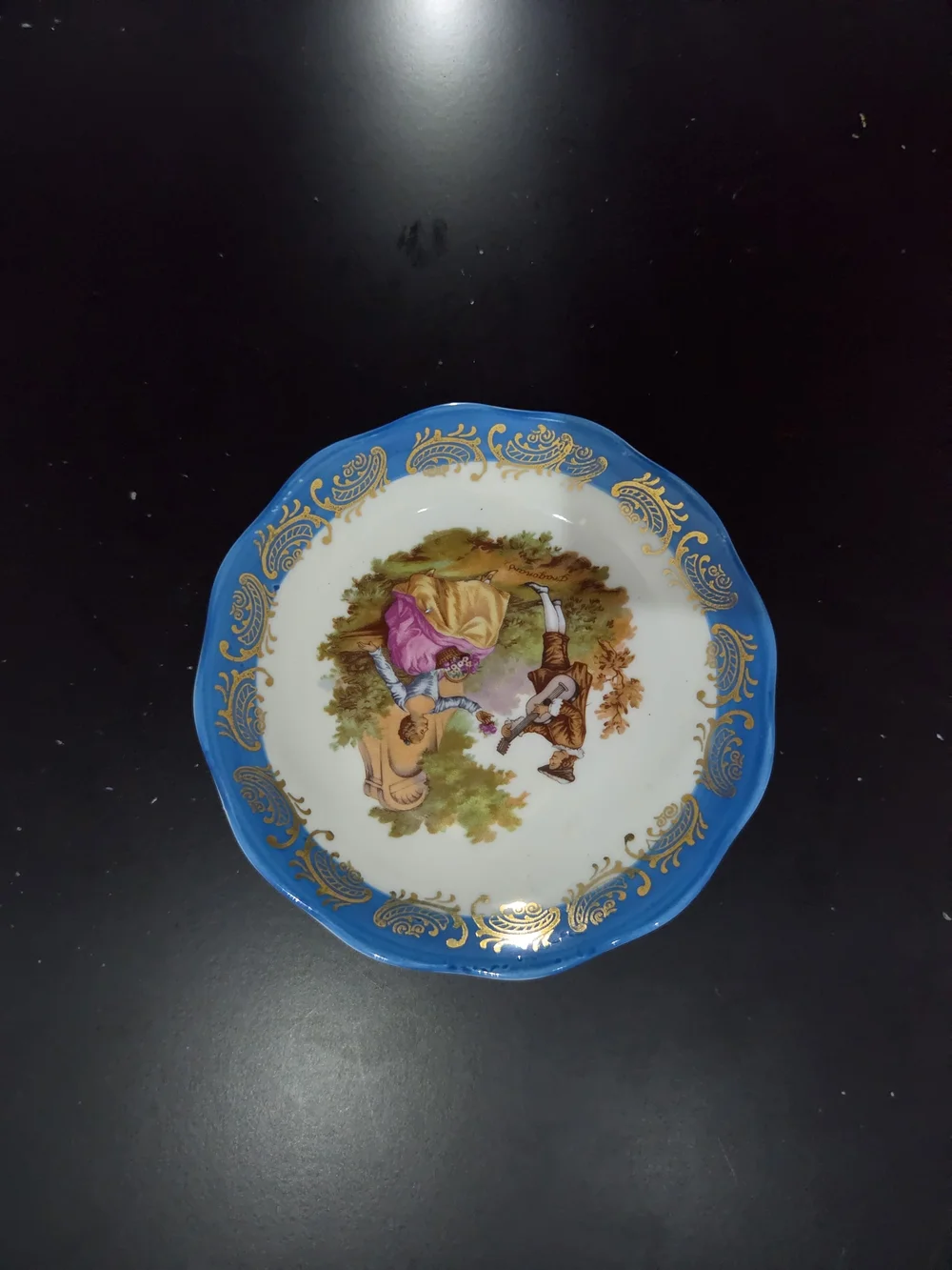 Antique Limoges France Fragonard Porcelain Trinket Dish Blue & Gold Accent 4